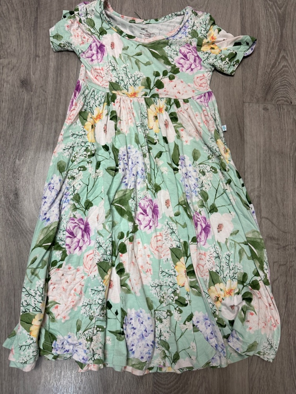 Posh Peanut Mint Floral Short Sleeve Dress with Pastel Blooms